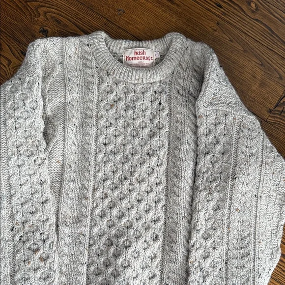 Unisex tan Cable Knit Crewneck Sweater - Picture 2 of 5